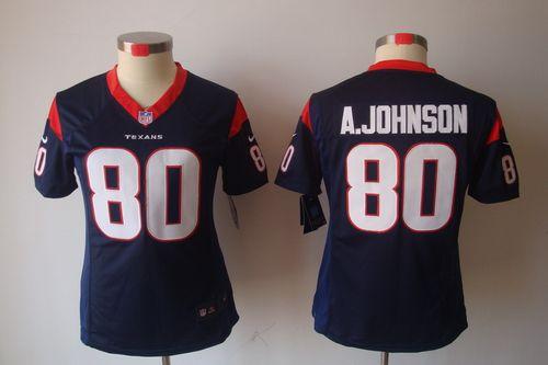  Texans #80 Andre Johnson Navy Blue Team Color Women's Stitched NFL Limited Jersey