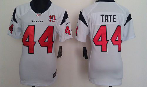  Texans #44 Ben Tate White With 10th Patch Women's Stitched NFL Elite Jersey