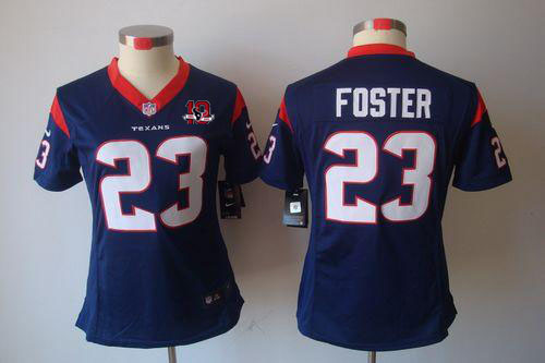  Texans #23 Arian Foster Navy Blue Team Color With 10th Patch Women's Stitched NFL Limited Jersey