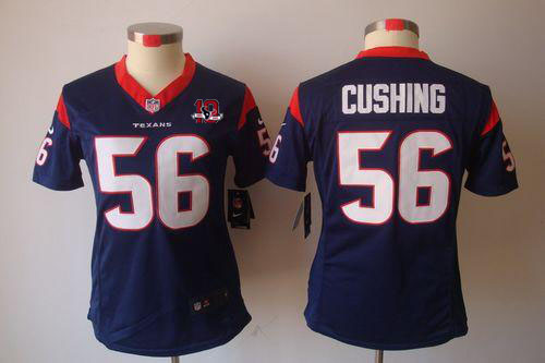  Texans #56 Brian Cushing Navy Blue Team Color With 10th Patch Women's Stitched NFL Limited Jersey