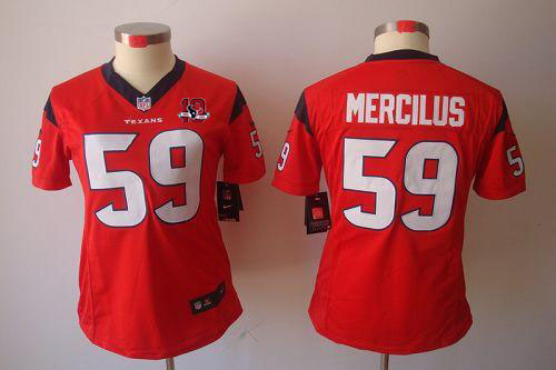  Texans #59 Whitney Mercilus Red Alternate With 10th Patch Women's Stitched NFL Limited Jersey