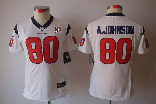  Texans #80 Andre Johnson White With 10th Patch Women's Stitched NFL Limited Jersey