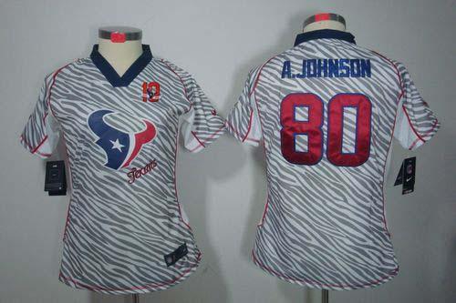  Texans #80 Andre Johnson Zebra With 10TH Patch Women's Stitched NFL Elite Jersey