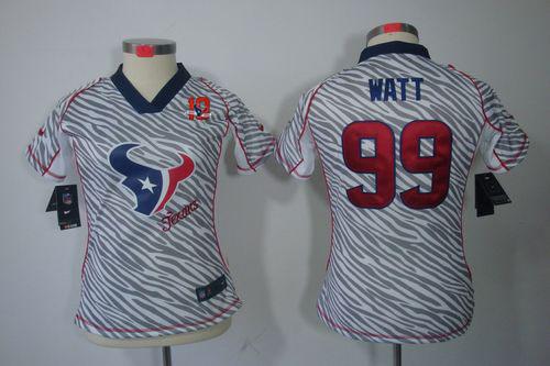  Texans #99 J.J. Watt Zebra With 10TH Patch Women's Stitched NFL Elite Jersey