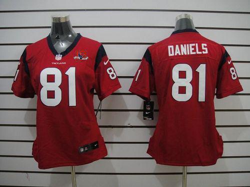  Texans #81 Owen Daniels Red Alternate With 10TH Patch Women's Stitched NFL Elite Jersey