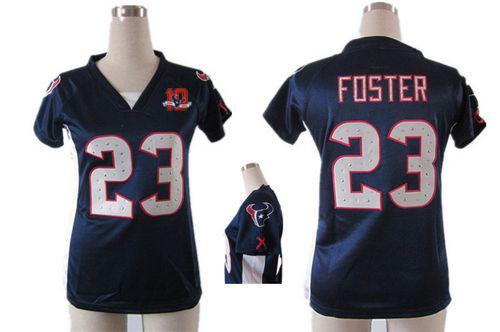  Texans #23 Arian Foster Navy Blue Team Color Draft Him Name & Number Top With 10TH Patch Women's Stitched NFL Elite Jersey