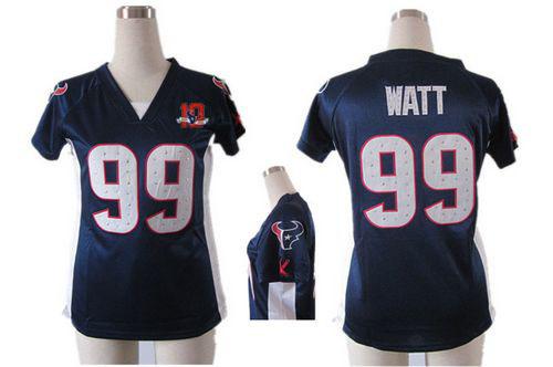  Texans #99 J.J. Watt Navy Blue Team Color Draft Him Name & Number Top With 10TH Patch Women's Stitched NFL Elite Jersey