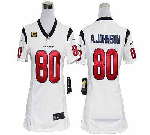  Texans #80 Andre Johnson White With C Patch Women's Stitched NFL Elite Jersey