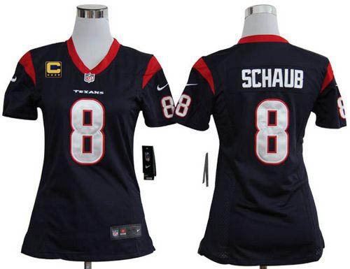  Texans #8 Matt Schaub Navy Blue Team Color With C Patch Women's Stitched NFL Elite Jersey