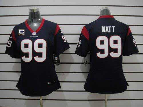  Texans #99 J.J. Watt Navy Blue Team Color With C Patch Women's Stitched NFL Elite Jersey