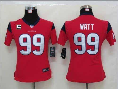  Texans #99 J.J. Watt Red Alternate With C Patch Women's Stitched NFL Elite Jersey