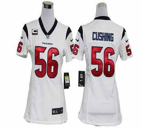  Texans #56 Brian Cushing White With C Patch Women's Stitched NFL Elite Jersey