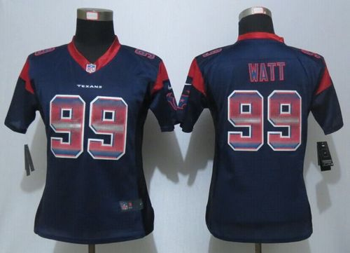  Texans #99 J.J. Watt Navy Blue Team Color Women's Stitched NFL Elite Strobe Jersey