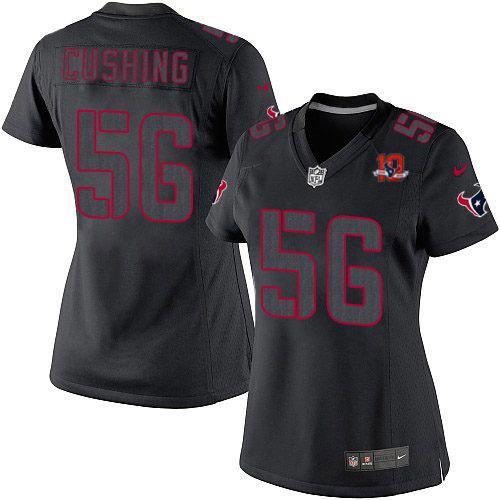  Texans #56 Brian Cushing Black Impact With 10TH Patch Women's Stitched NFL Limited Jersey