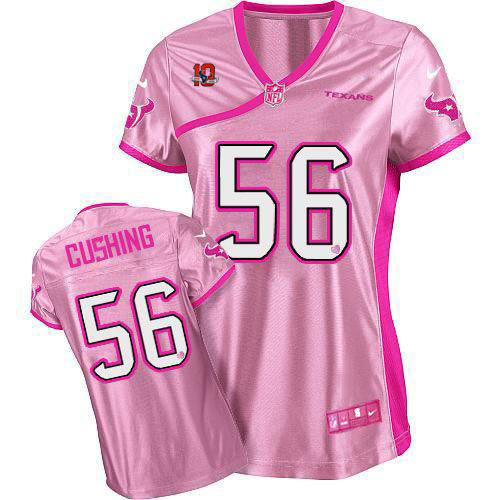  Texans #56 Brian Cushing Pink With 10TH Patch Women's Be Luv'd Stitched NFL Elite Jersey