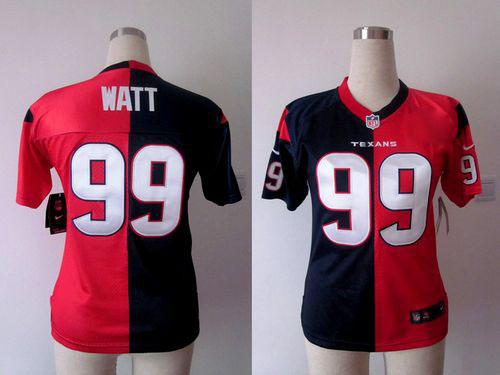  Texans #99 J.J. Watt Navy Blue/Red Women's Stitched NFL Elite Split Jersey
