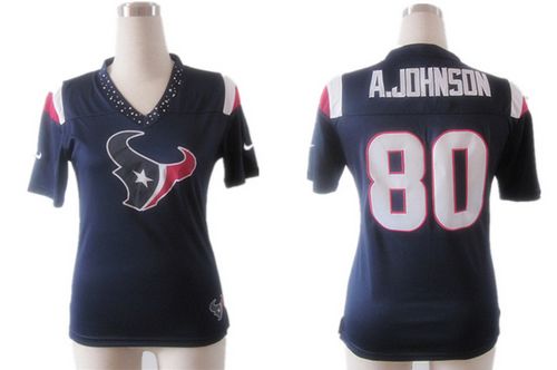  Texans #80 Andre Johnson Navy Blue Team Color Women's Team Diamond Stitched NFL Elite Jersey