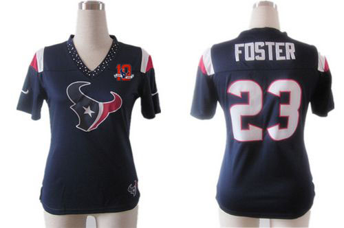  Texans #23 Arian Foster Navy Blue Team Color With 10TH Patch Women's Team Diamond Stitched NFL Elite Jersey
