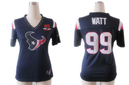  Texans #99 J.J. Watt Navy Blue Team Color With 10TH Patch Women's Team Diamond Stitched NFL Elite Jersey