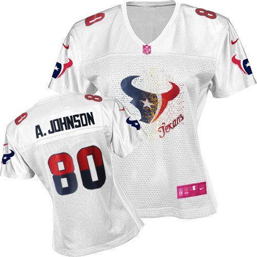  Texans #80 Andre Johnson White Women's Fem Fan NFL Game Jersey