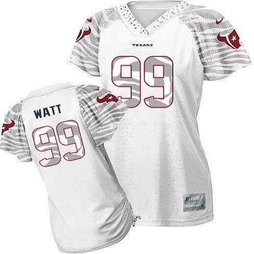  Texans #99 J.J. Watt White Women's Zebra Field Flirt Stitched NFL Elite Jersey