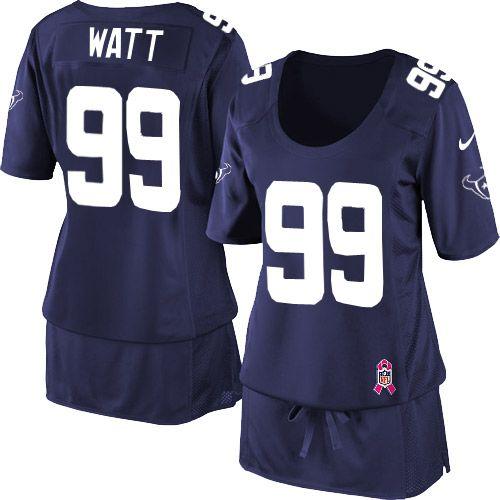  Texans #99 J.J. Watt Navy Blue Team Color Women's Breast Cancer Awareness Stitched NFL Elite Jersey