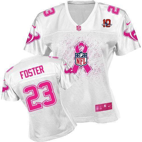  Texans #23 Arian Foster White With 10TH Patch Women's Breast Cancer Awareness NFL Game Jersey