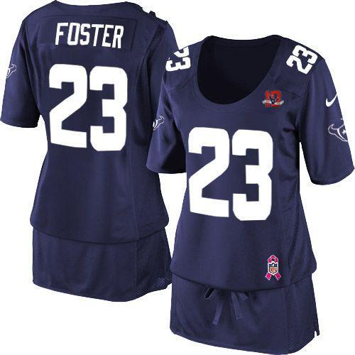  Texans #23 Arian Foster Navy Blue Team Color With 10TH Patch Women's Breast Cancer Awareness Stitched NFL Elite Jersey