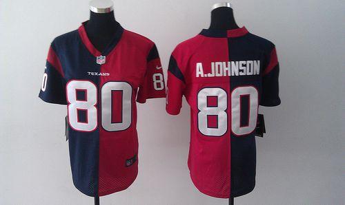  Texans #80 Andre Johnson Navy Blue/Red Women's Stitched NFL Elite Split Jersey