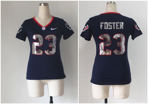  Texans #23 Arian Foster Navy Blue Team Color Women's Stitched NFL Elite Handwork Sequin Lettering Jersey