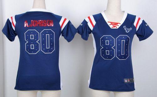  Texans #80 Andre Johnson Navy Blue Women's Stitched NFL Elite Light Diamond Jersey