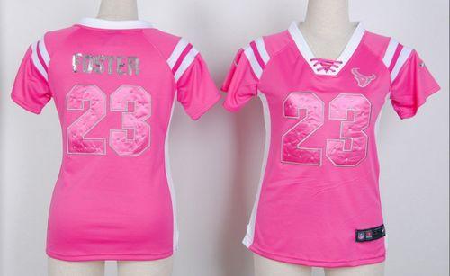  Texans #23 Arian Foster Pink Women's Stitched NFL Elite Draft Him Shimmer Jersey
