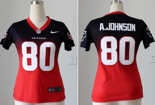 Texans #80 Andre Johnson Navy Blue/Red Women's Stitched NFL Elite Fadeaway Fashion Jersey