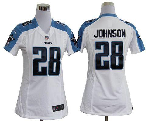  Titans #28 Chris Johnson White Women's Stitched NFL Elite Jersey