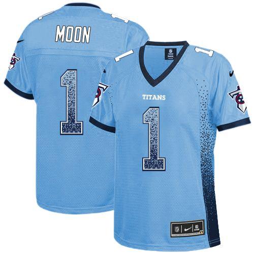  Titans #1 Warren Moon Light Blue Team Color Women's Stitched NFL Elite Drift Fashion Jersey