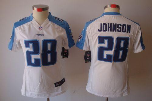  Titans #28 Chris Johnson White Women's Stitched NFL Limited Jersey