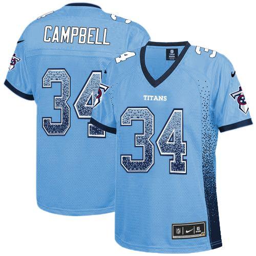  Titans #34 Earl Campbell Light Blue Team Color Women's Stitched NFL Elite Drift Fashion Jersey