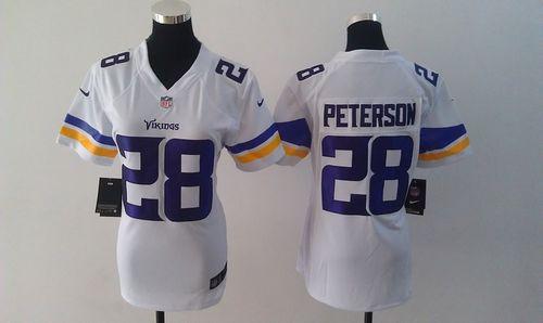  Vikings #28 Adrian Peterson White Women's Stitched NFL Elite Jersey