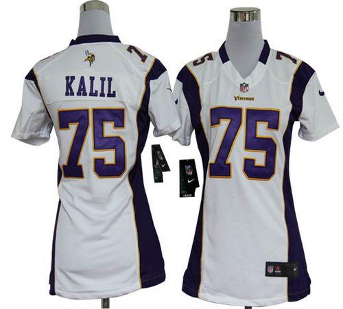  Vikings #75 Matt Kalil White Women's Stitched NFL Elite Jersey