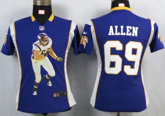  Vikings #69 Jared Allen Purple Team Color Women's Portrait Fashion NFL Game Jersey