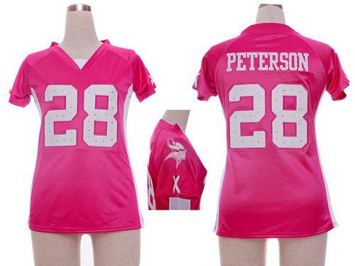  Vikings #28 Adrian Peterson Pink Draft Him Name & Number Top Women's Stitched NFL Elite Jersey