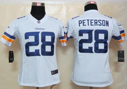  Vikings #28 Adrian Peterson White Women's Stitched NFL Limited Jersey