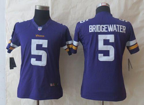  Vikings #5 Teddy Bridgewater Purple Team Color Women's Stitched NFL Limited Jersey