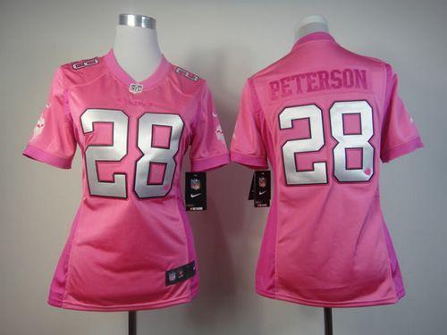  Vikings #28 Adrian Peterson Pink Women's Be Luv'd Stitched NFL Elite Jersey