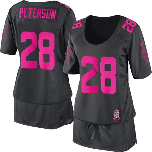  Vikings #28 Adrian Peterson Dark Grey Women's Breast Cancer Awareness Stitched NFL Elite Jersey