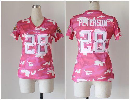  Vikings #28 Adrian Peterson Pink Women's Stitched NFL Elite Camo Fashion Jersey