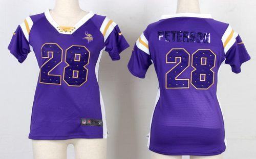  Vikings #28 Adrian Peterson Purple Women's Stitched NFL Elite Draft Him Shimmer Jersey