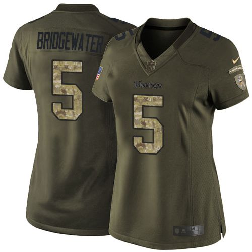  Vikings #5 Teddy Bridgewater Green Women's Stitched NFL Limited Salute to Service Jersey