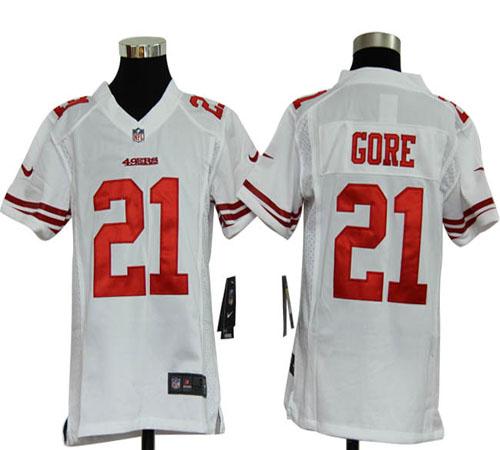  49ers #21 Frank Gore White Youth Stitched NFL Elite Jersey