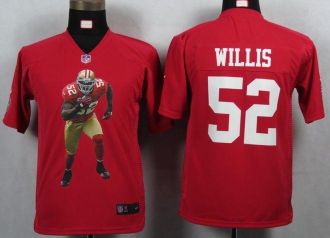  49ers #52 Patrick Willis Red Team Color Youth Portrait Fashion NFL Game Jersey